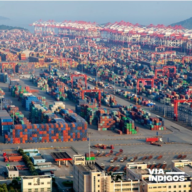 Economies of scale - shipping containers used to ship contract manufactured goods