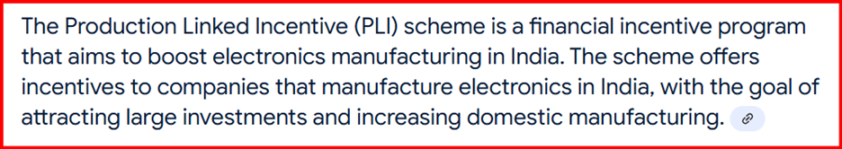 Definition of what Product Linked Incentive (PLI) schemes are in India.