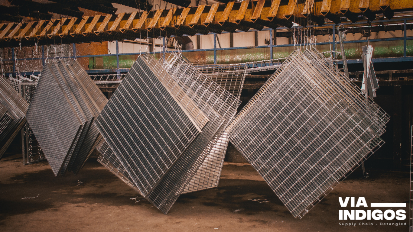 Aluminum mesh securely hung on jigs for a precise and durable anodizing finish, enhancing corrosion resistance and aesthetics