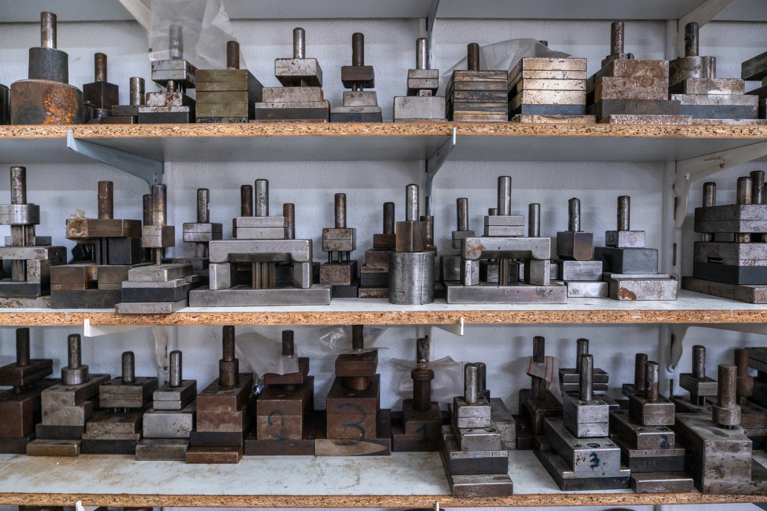 Rubber molds and tooling on the shelf at our India partner facility, ready for the next run
