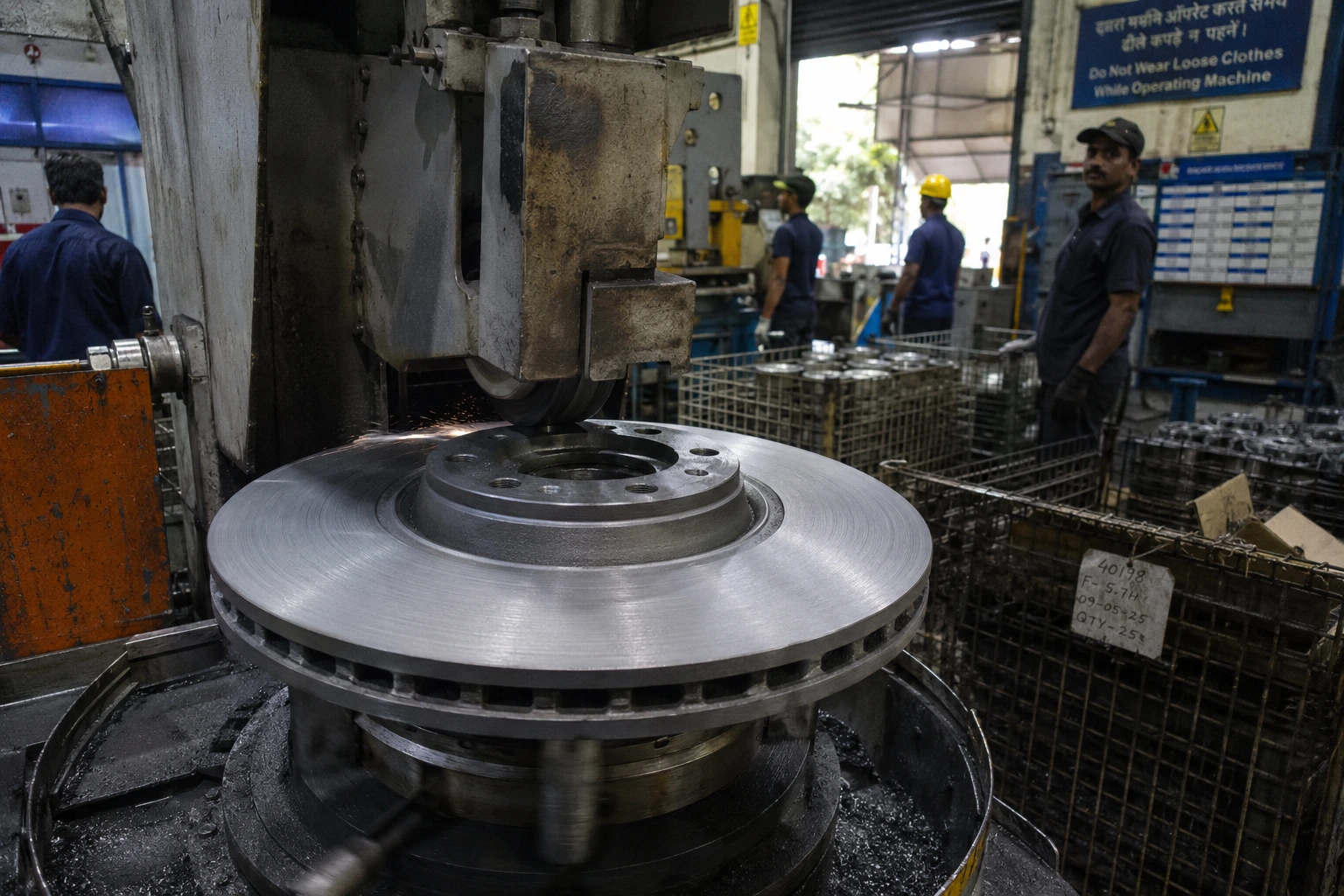 Brake rotor friction face being finish ground in India