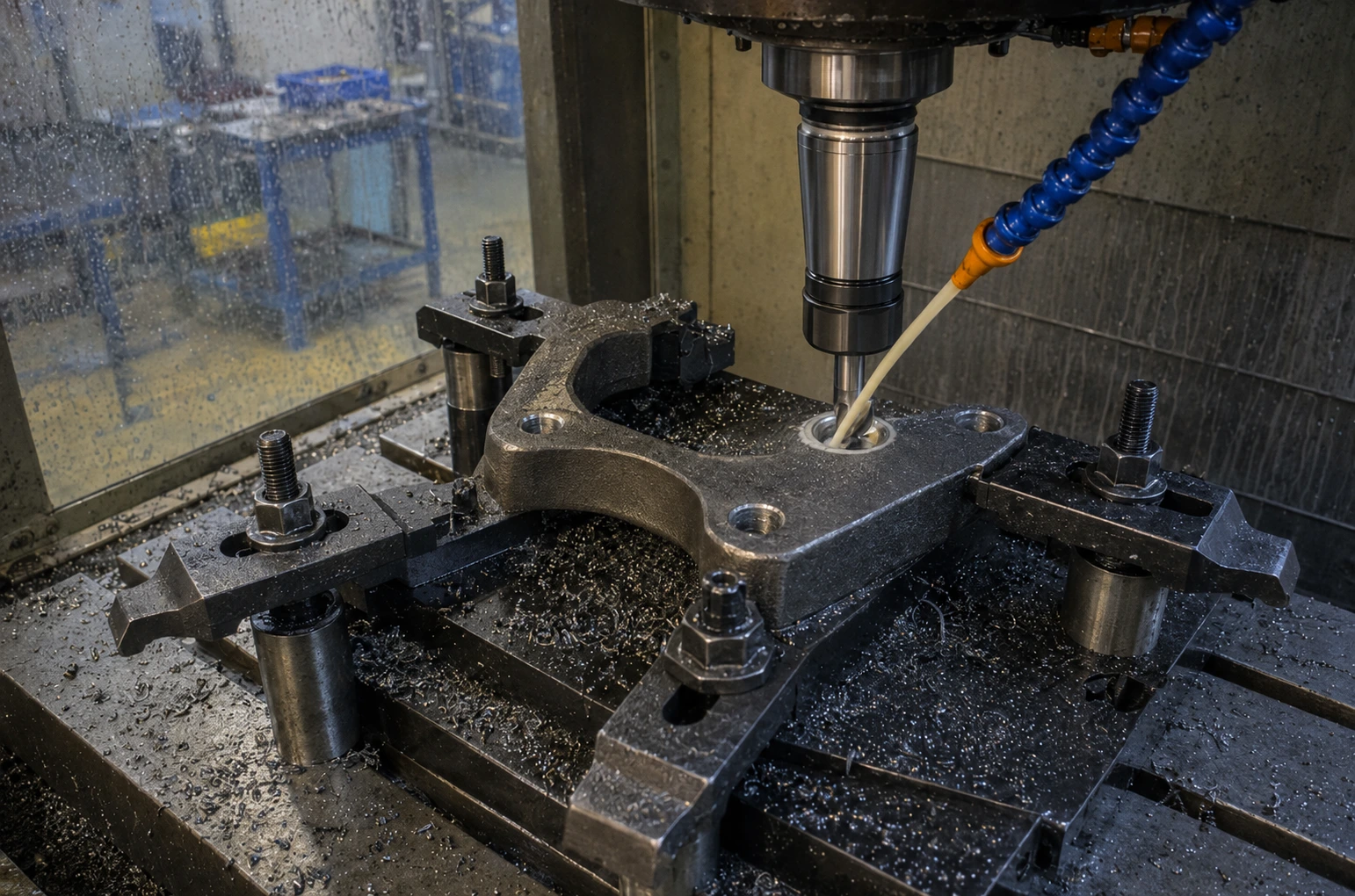 Caliper bracket clamped on VMC for machining critical holes in India