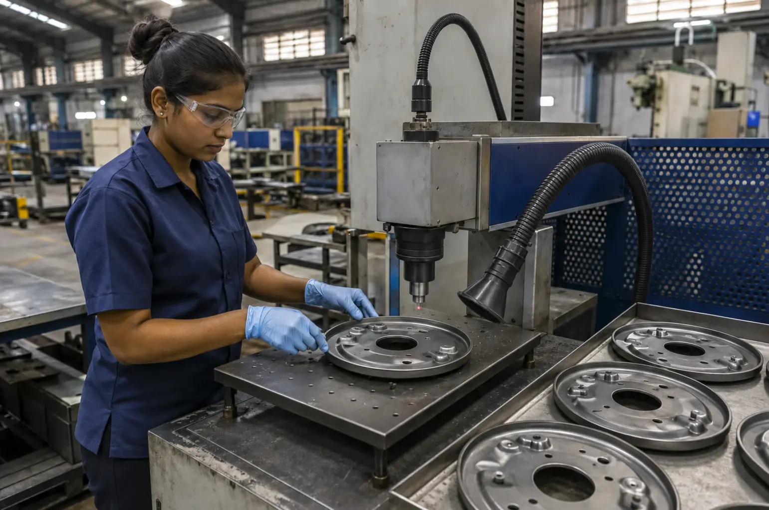 Laser marking part number, heat code, and origin on a finished brake backing plate in India