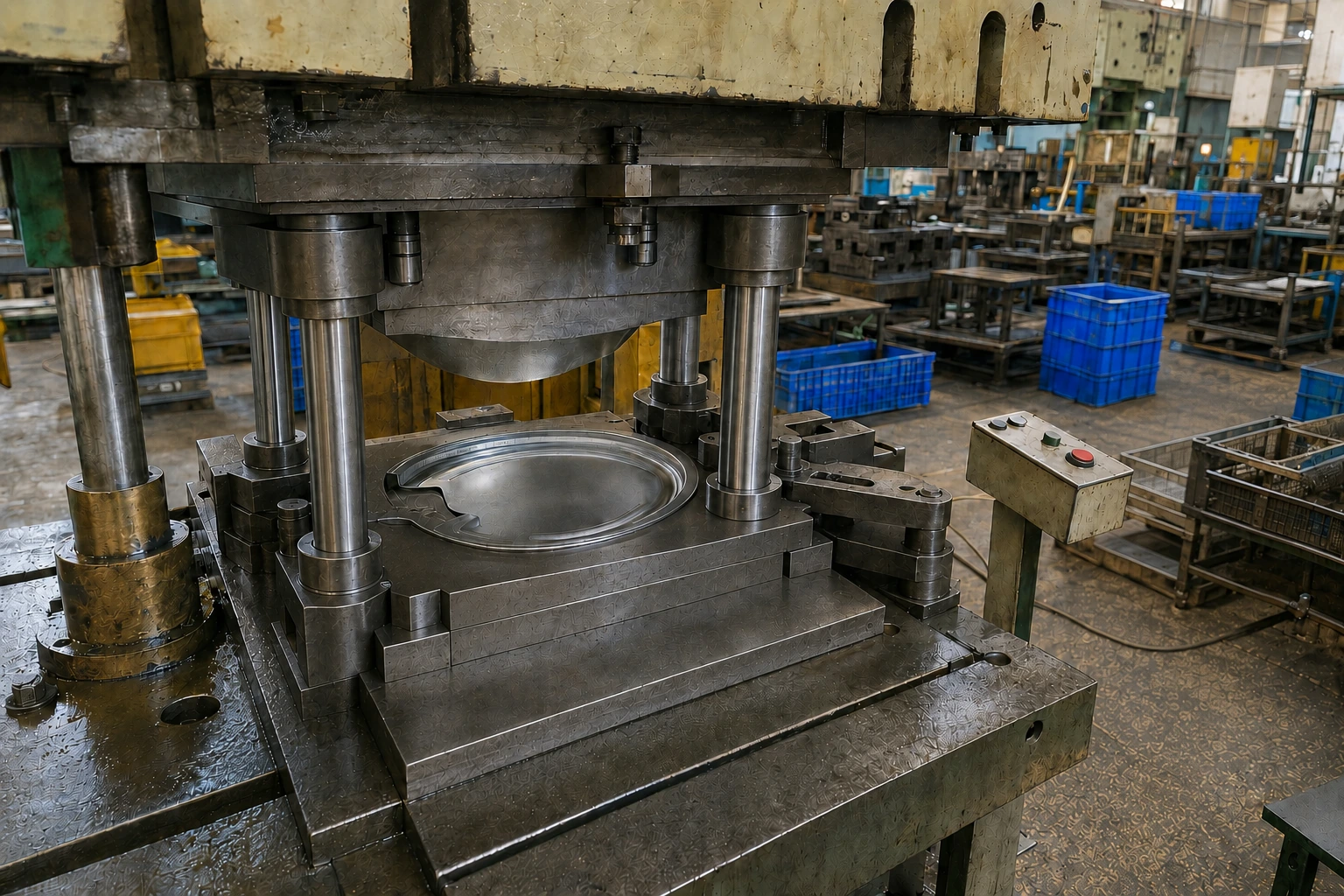 Sheet metal forming operation on a drum brake backing plate press with springback compensated in the die in India