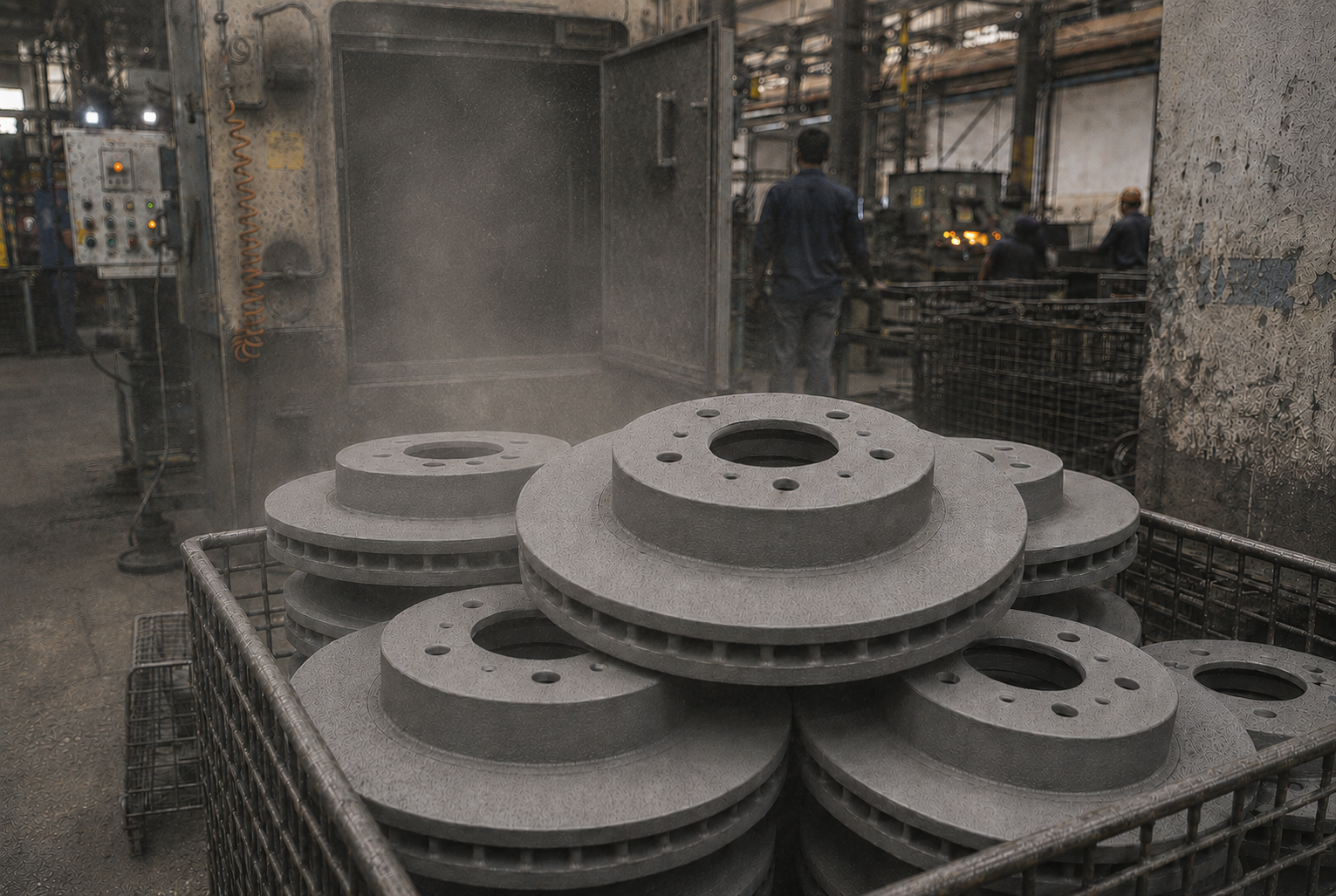 Brake rotor castings cleaned by shot blasting at an India facility