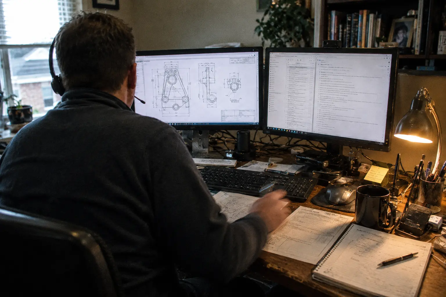 VIA INDIGOS US desk in Ohio reviewing an engineering drawing and commercial manufacturing plan with a buyer