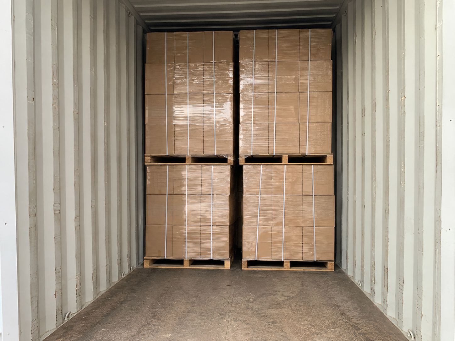 Loaded 40 foot container photographed through the open doors before the doors are closed and sealed