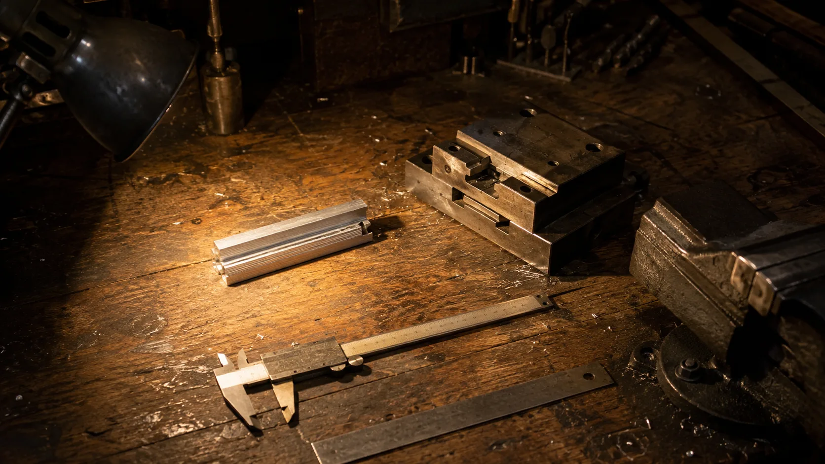 Extrusion die trial at our India partner tool room, first trial section checked against the drawing overlay on the bench