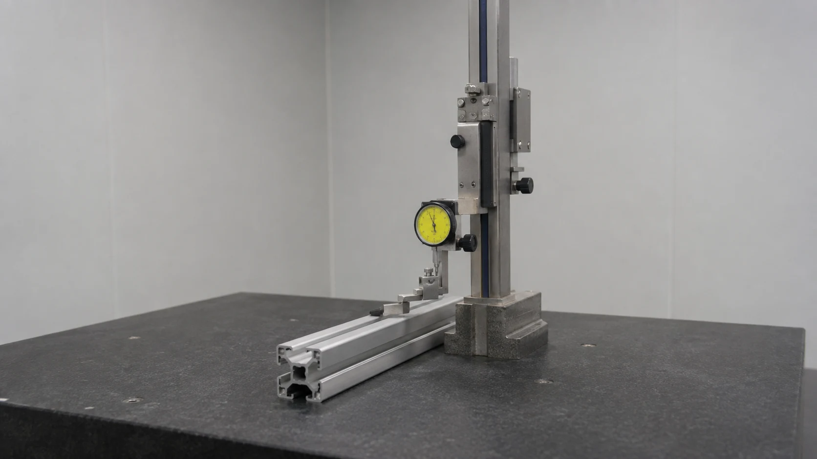First article aluminum extrusion lengths checked for twist and straightness on a surface table at our India partner facility