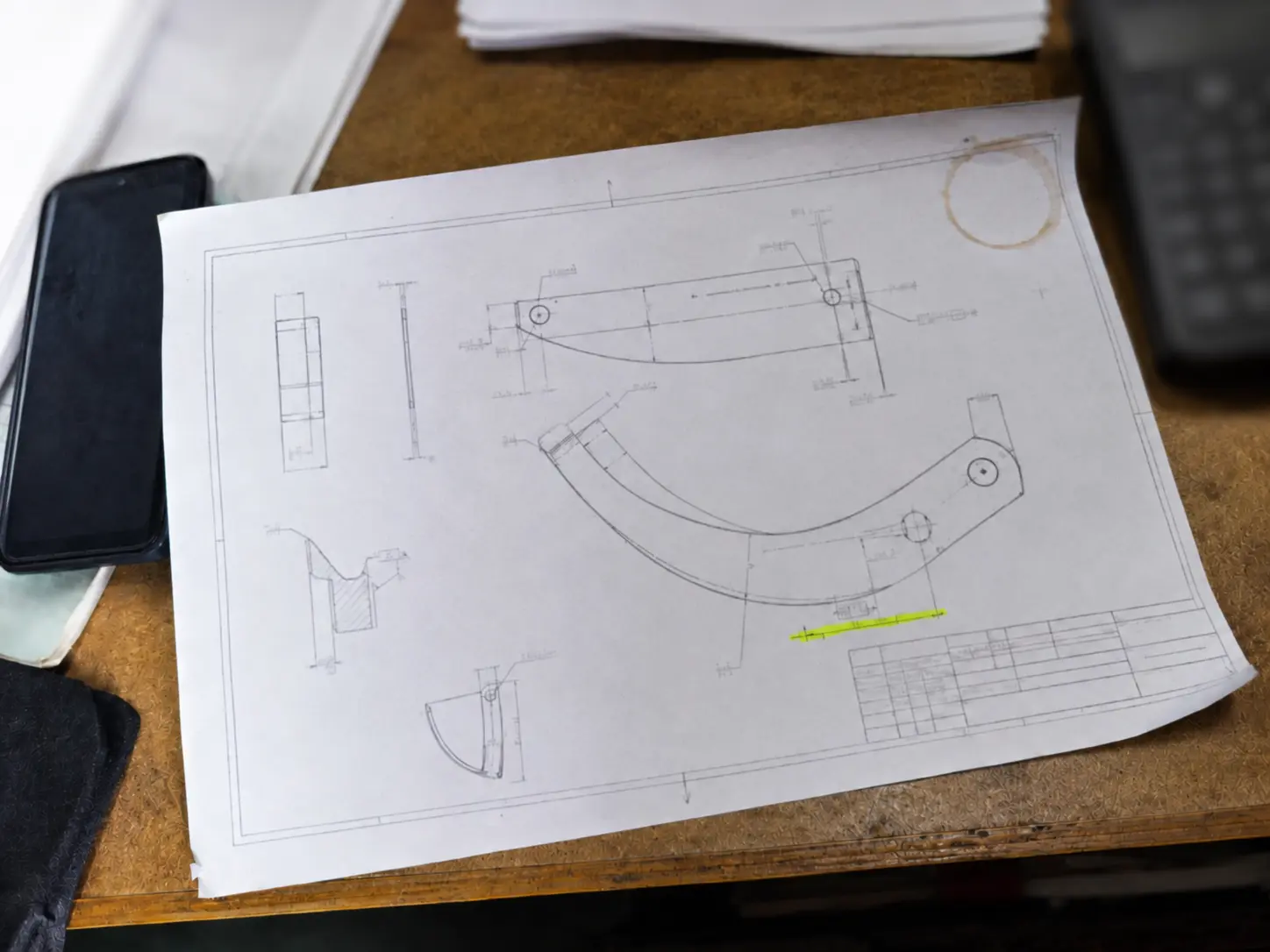 Agricultural tiller blade drawing with dimensions and a highlighted tolerance used for the VIA INDIGOS feasibility and DFM review before quoting
