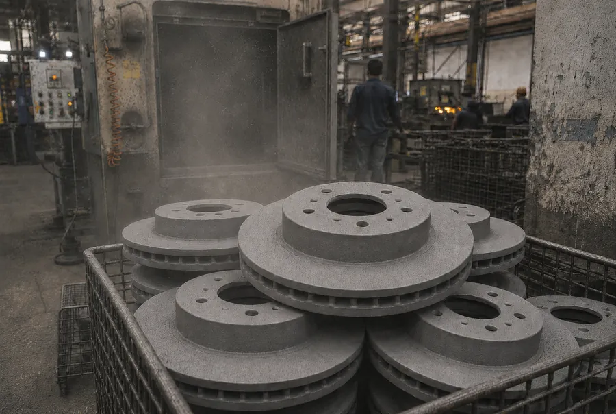 Brake rotor castings cleaned by shot blasting at an India facility